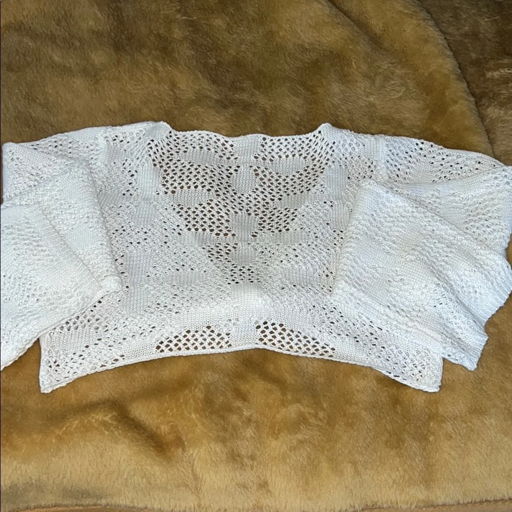 SHEIN? | Women’s Size S White Crochet Tie-Front Cardigan/Top - Picture 4 of 5